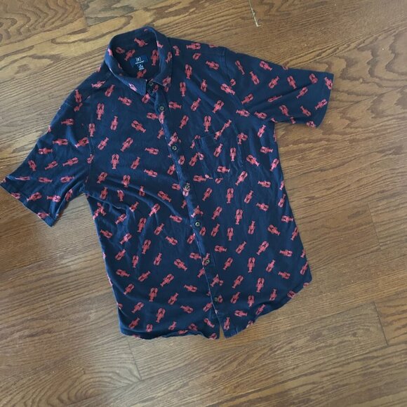 Lobster All Over Print Knit Button Down Shirt Size Medium Beach Ocean Vacation - Picture 3 of 12